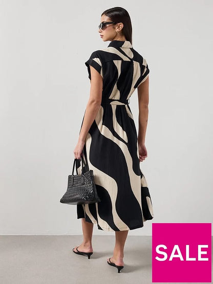 Mango Printed Shirt Dress Black