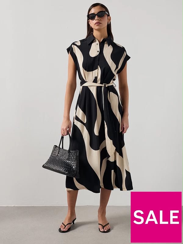 Mango Printed Shirt Dress Black