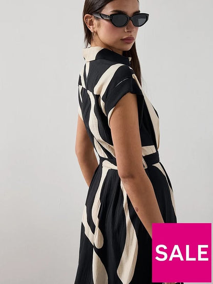 Mango Printed Shirt Dress Black