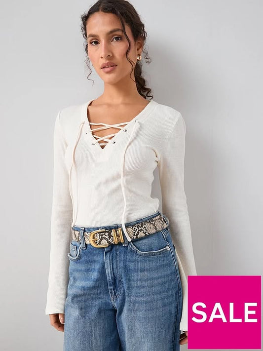 Tie Front Long Sleeve Top White