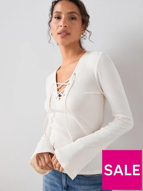 Tie Front Long Sleeve Top White