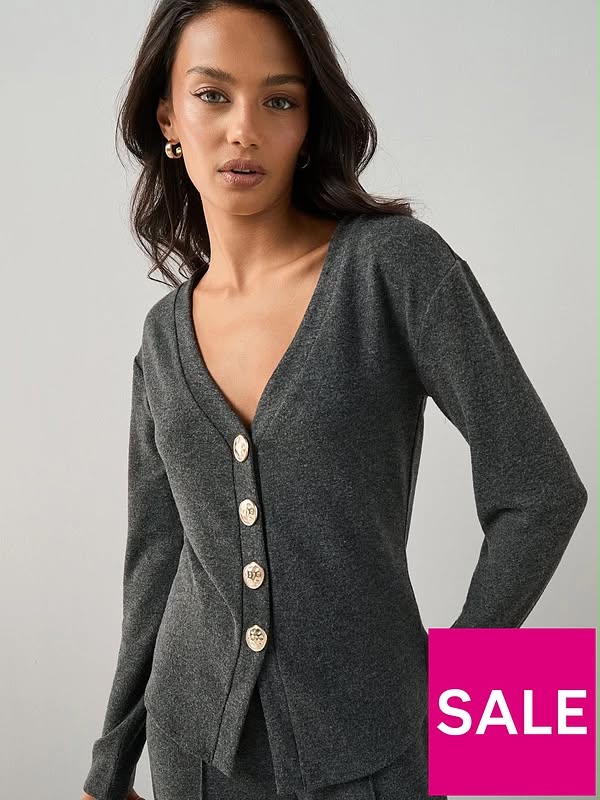 Button Up Long Sleeve Soft Touch Top Co-ord - Charcoal