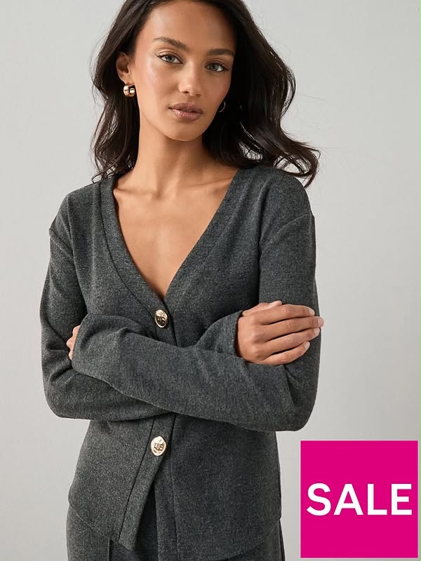 Button Up Long Sleeve Soft Touch Top Co-ord - Charcoal