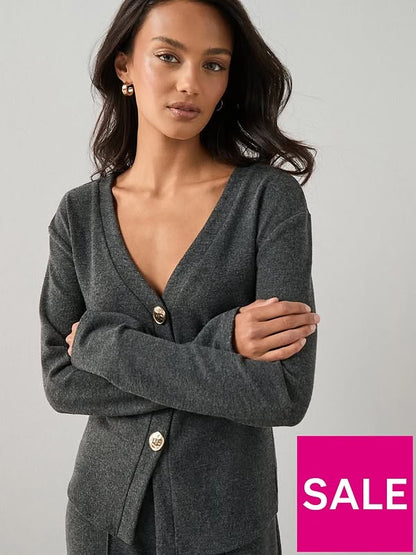 Button Up Long Sleeve Soft Touch Top Co-ord - Charcoal