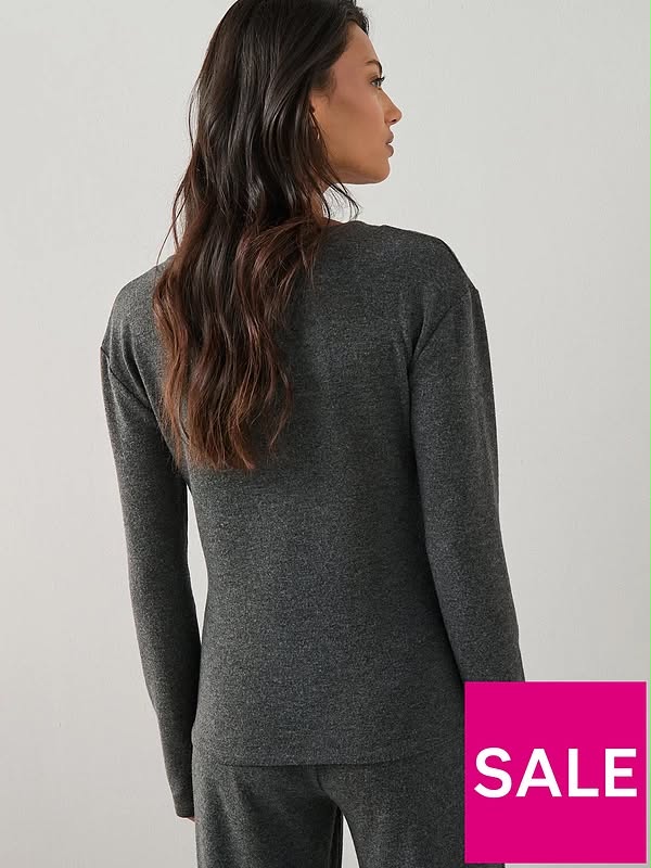 Button Up Long Sleeve Soft Touch Top Co-ord - Charcoal