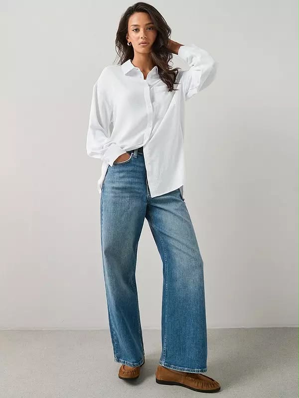 Short High Waist Wide Leg Jeans- Mid Wash