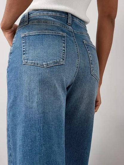 Short High Waist Wide Leg Jeans- Mid Wash