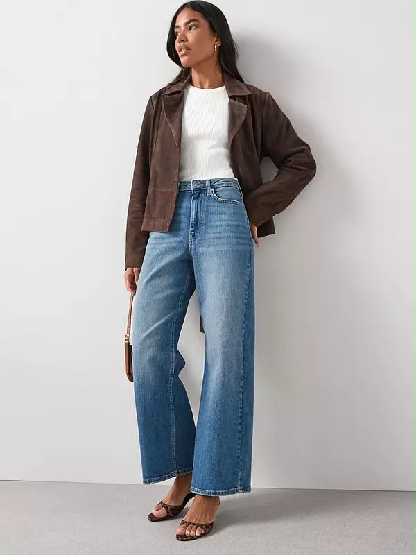 Short High Waist Wide Leg Jeans- Mid Wash