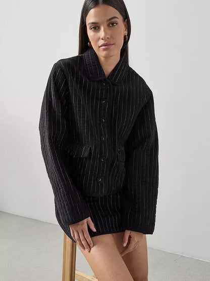 Black Cord Pinstripe Jacket