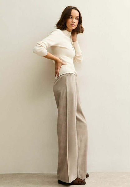 Brown Light Side Stripe Wide Leg Trouser