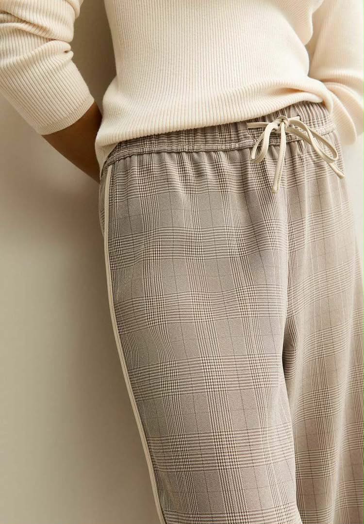 Brown Light Side Stripe Wide Leg Trouser