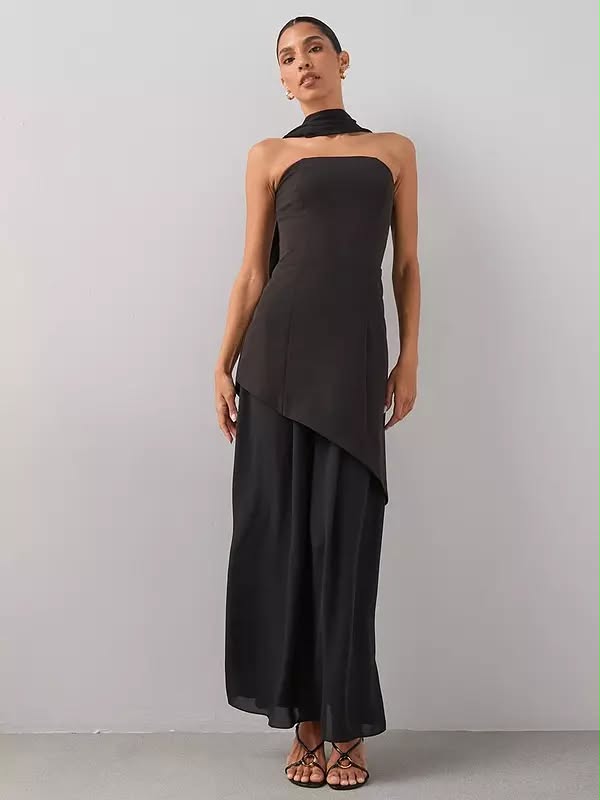 Black Scarf Bandeau Midaxi Dress