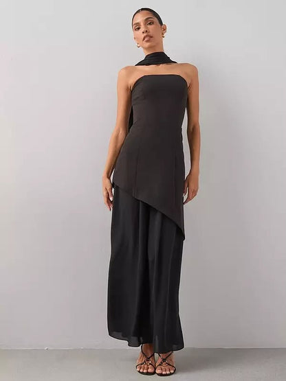 Black Scarf Bandeau Midaxi Dress