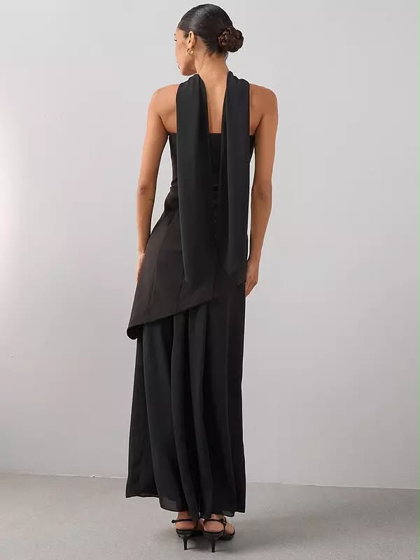 Black Scarf Bandeau Midaxi Dress