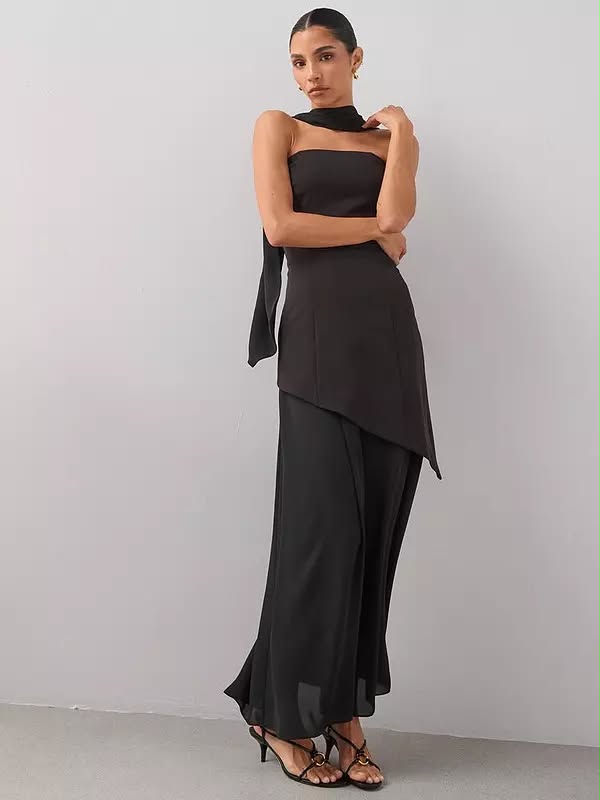 Black Scarf Bandeau Midaxi Dress