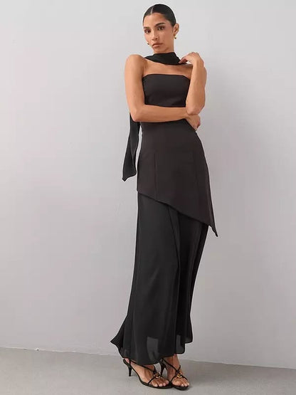 Black Scarf Bandeau Midaxi Dress