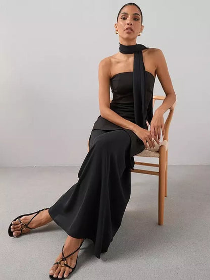 Black Scarf Bandeau Midaxi Dress
