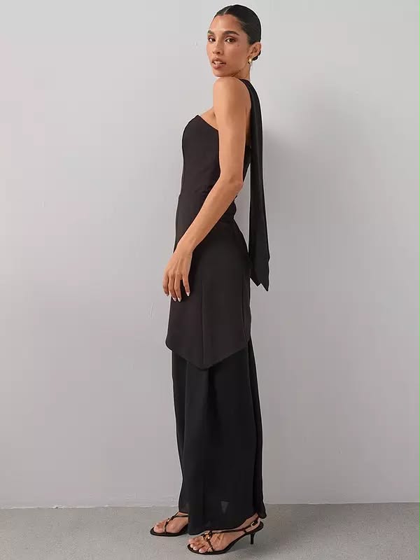 Black Scarf Bandeau Midaxi Dress