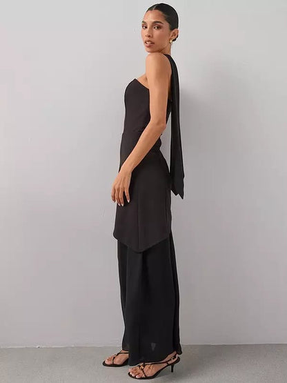 Black Scarf Bandeau Midaxi Dress