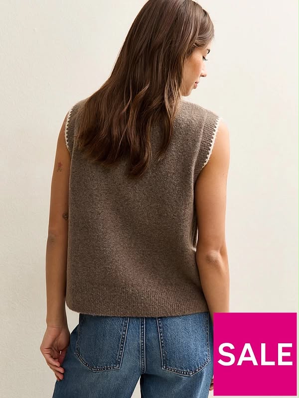 Blanket Stitch Knit Waistcoat - Mink