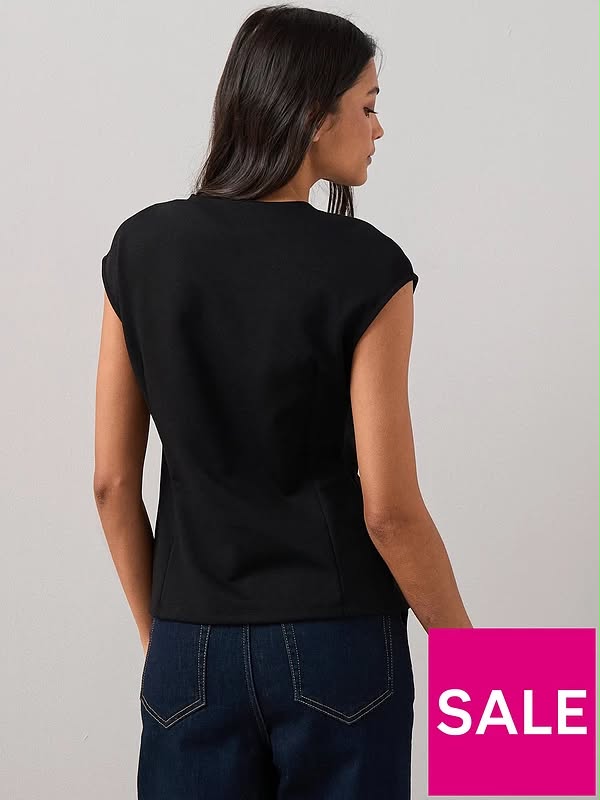Button Through Short Sleeve Top-Black