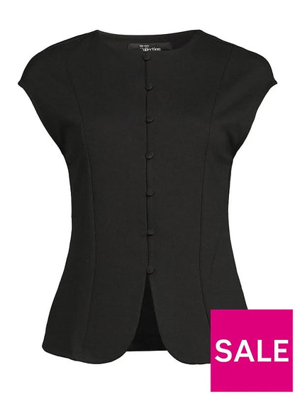 Button Through Short Sleeve Top-Black