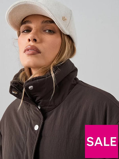 Reversible Quilted Jacket With Borg Collar - Brown