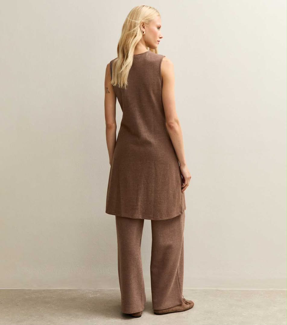 Brown Soft Longline Button Up Waistcoat