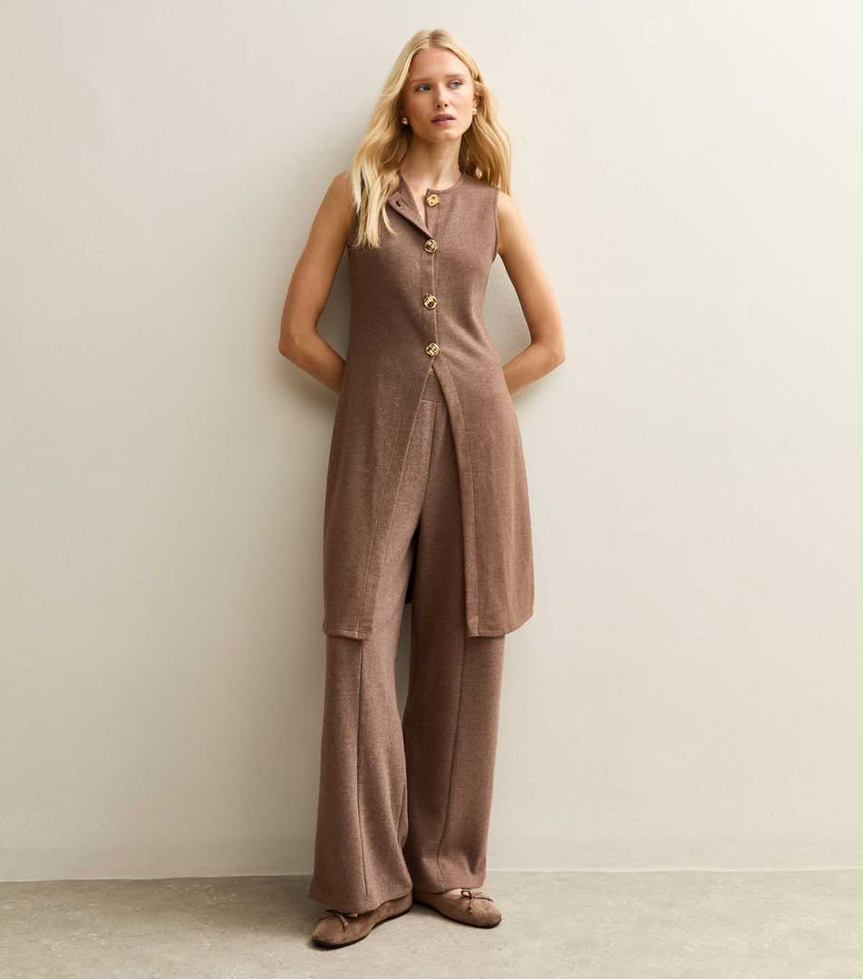 Brown Soft Longline Button Up Waistcoat