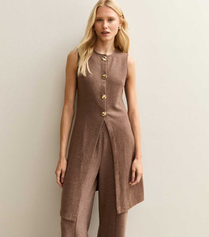 Brown Soft Longline Button Up Waistcoat