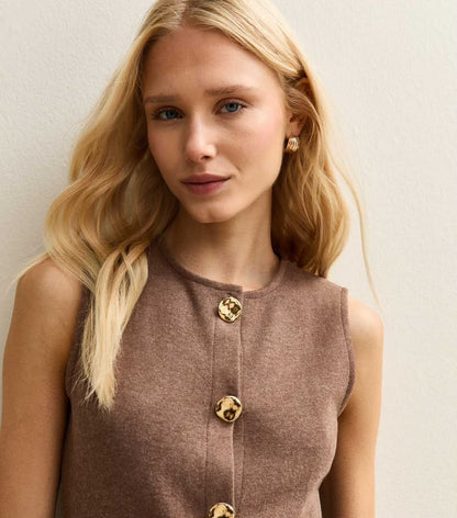 Brown Soft Longline Button Up Waistcoat