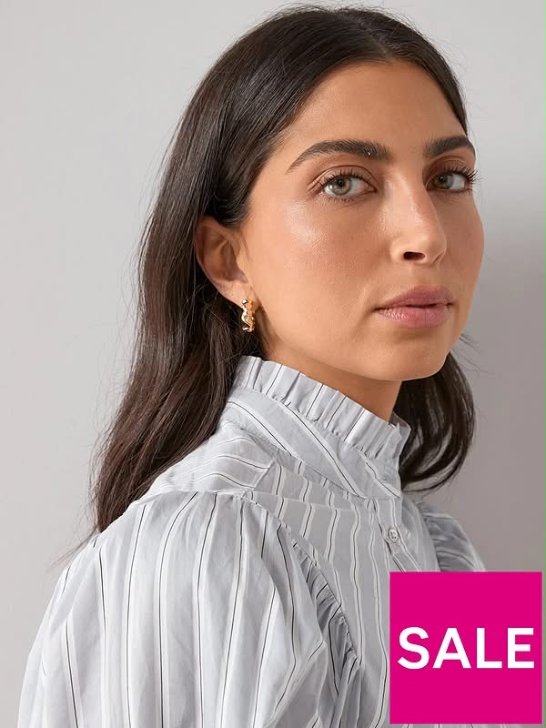Stripe High Neck Frill Detail Shirt