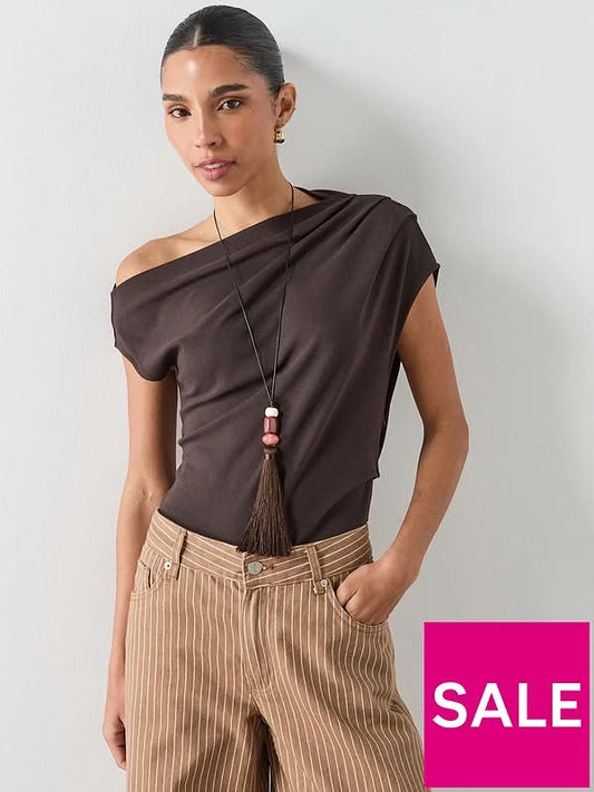 Brown Asymmetric Ruched Top