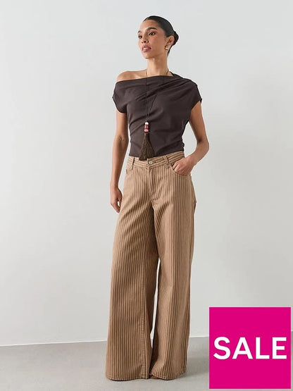 Brown Asymmetric Ruched Top
