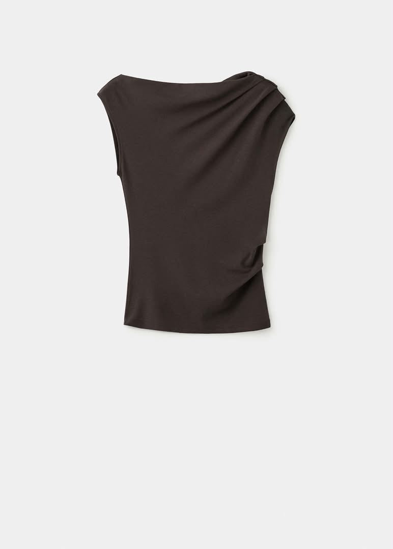 Brown Asymmetric Ruched Top