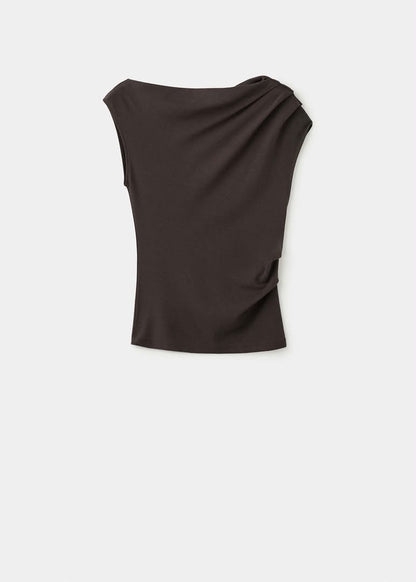 Brown Asymmetric Ruched Top