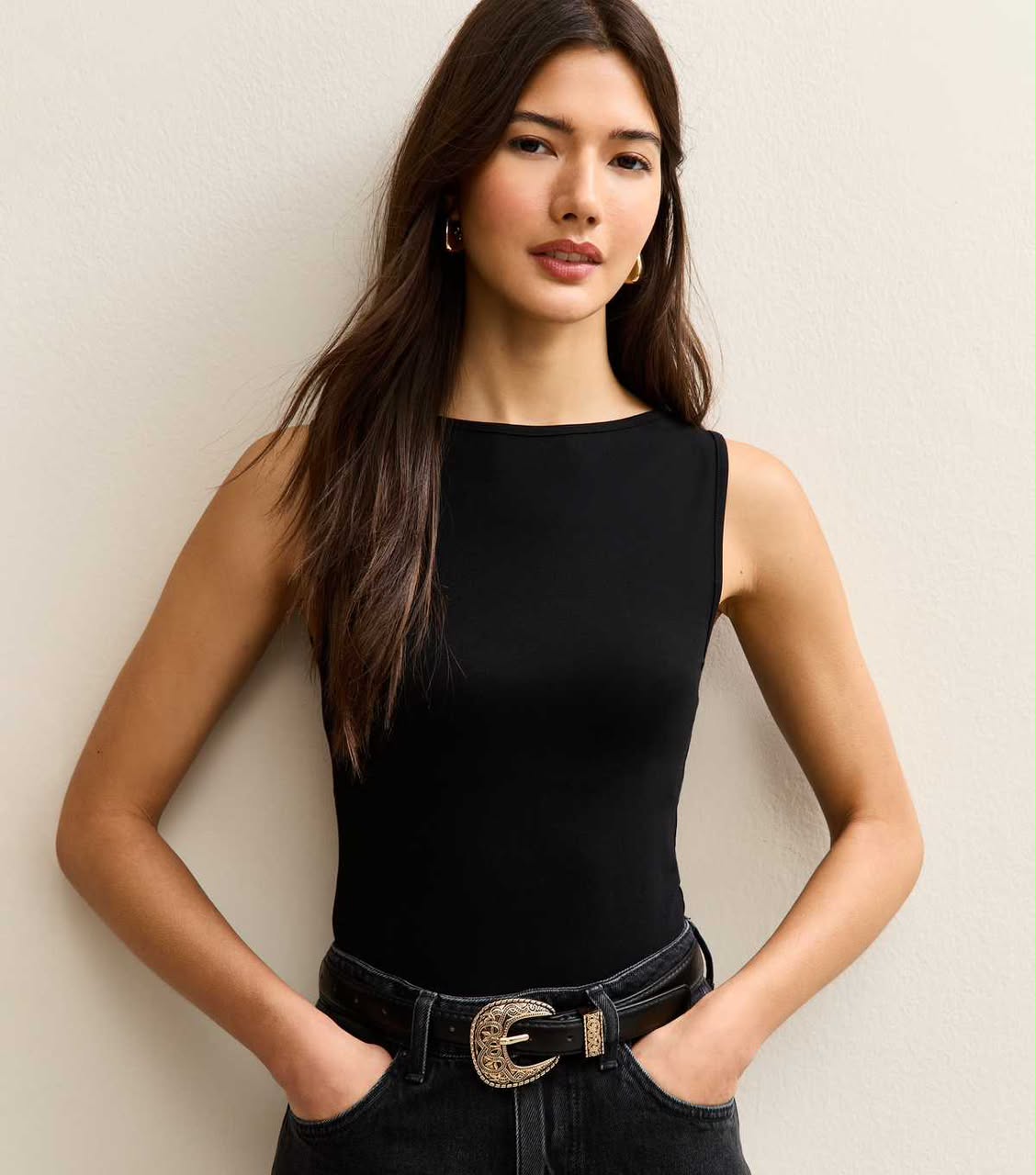 New Look Black Sleeveless Slash Neck Bodysuit
