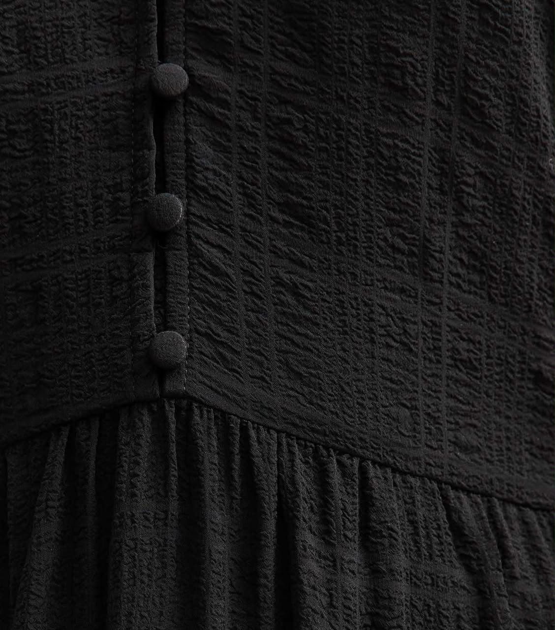 Black Buttoned Check Midi Dress