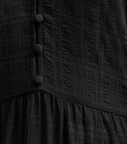 Black Buttoned Check Midi Dress