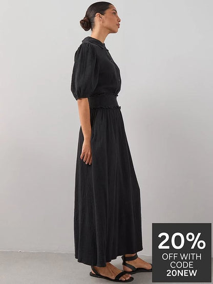 Cheesecloth Puff  Sleeve Midi Dress