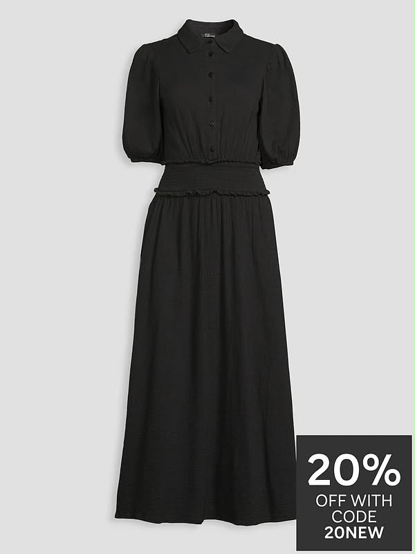 Cheesecloth Puff  Sleeve Midi Dress