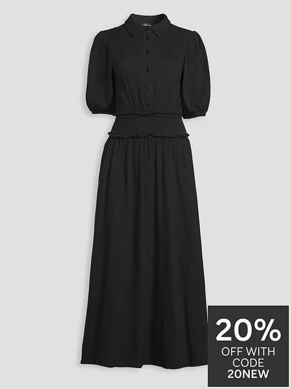 Cheesecloth Puff  Sleeve Midi Dress