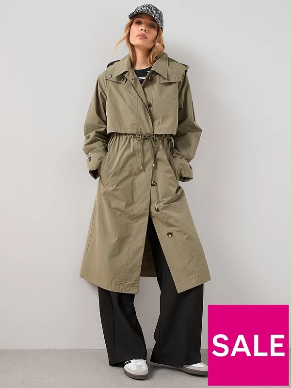 Khaki Hooded Trench Coat