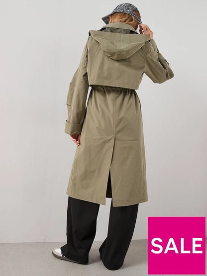 Khaki Hooded Trench Coat