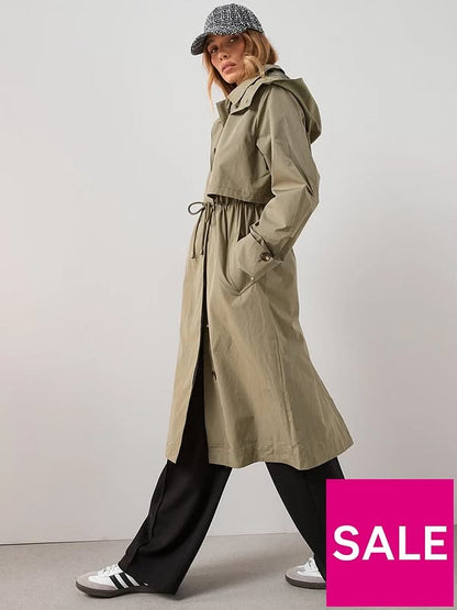Khaki Hooded Trench Coat