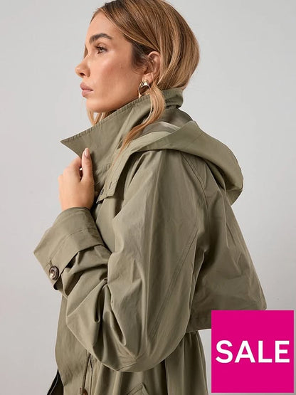 Khaki Hooded Trench Coat