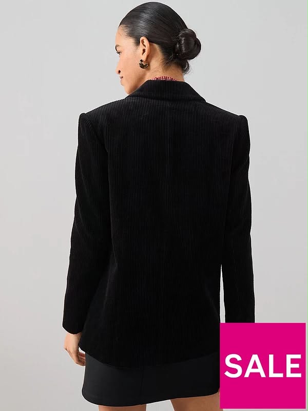 Black Cord Double Breasted Blazer