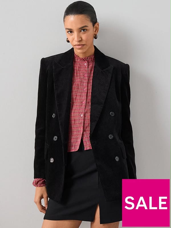 Black Cord Double Breasted Blazer