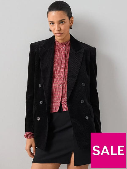 Black Cord Double Breasted Blazer