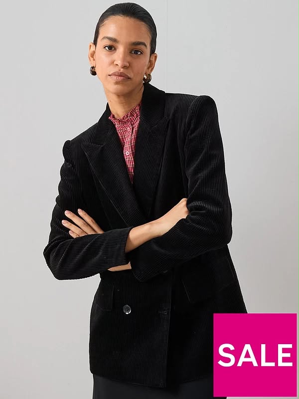 Black Cord Double Breasted Blazer